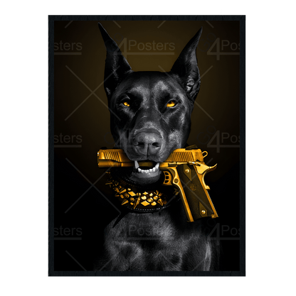 Dog with gold gun