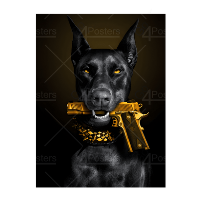 Dog with gold gun